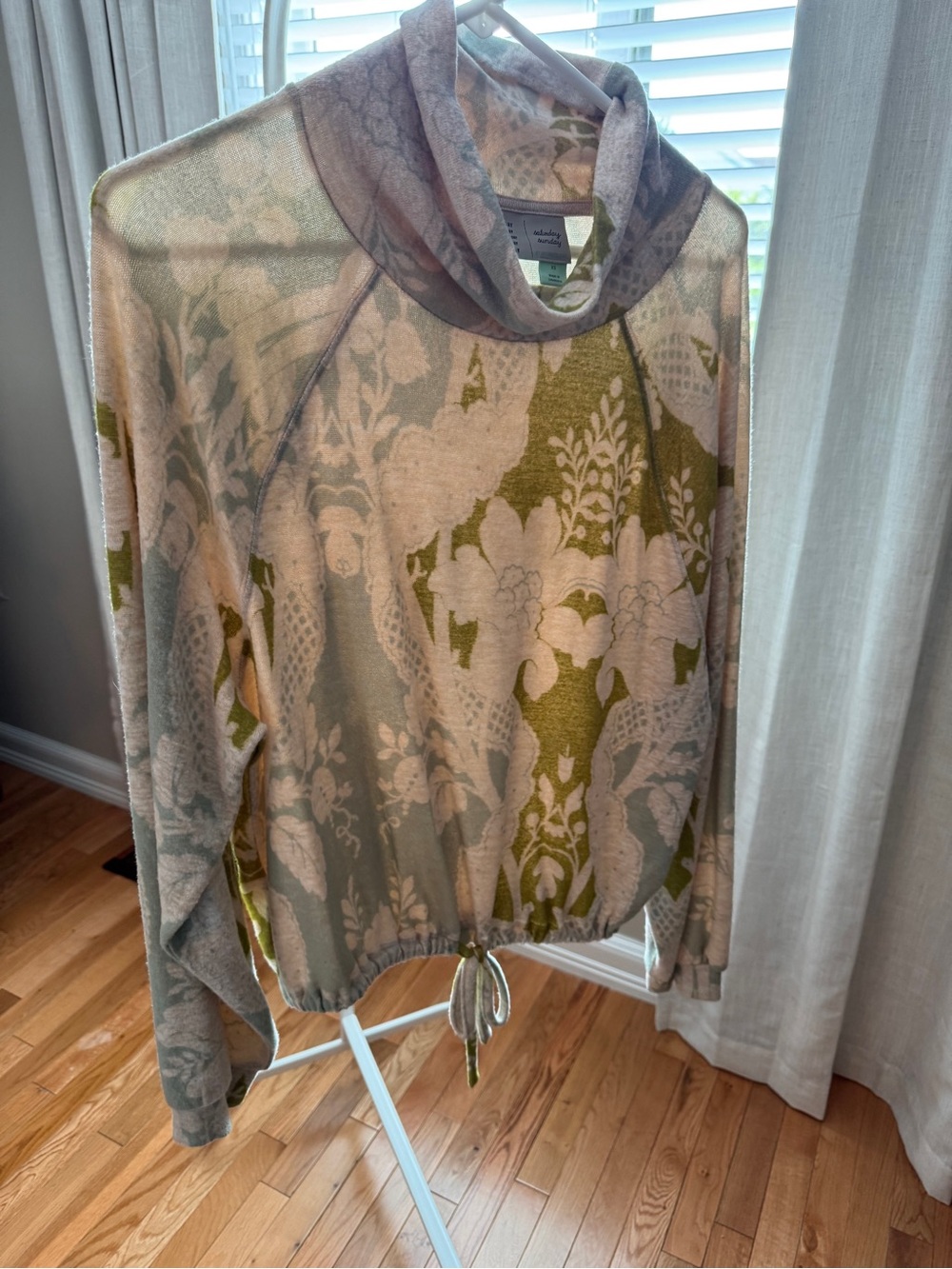 Cowl Neck Floral  Sweater - Olive & Cream